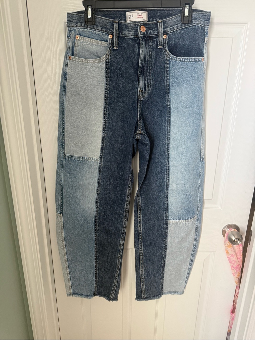 GAP Two-Tone Patchwork Barrel Jeans - Blue Mix